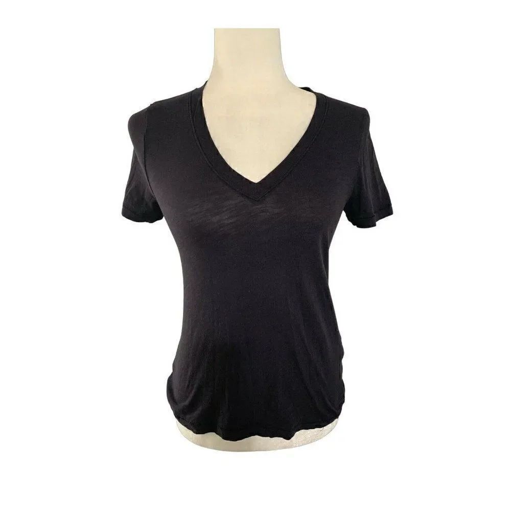 madewell womens solid black v neck short sleeve top t shirt xs